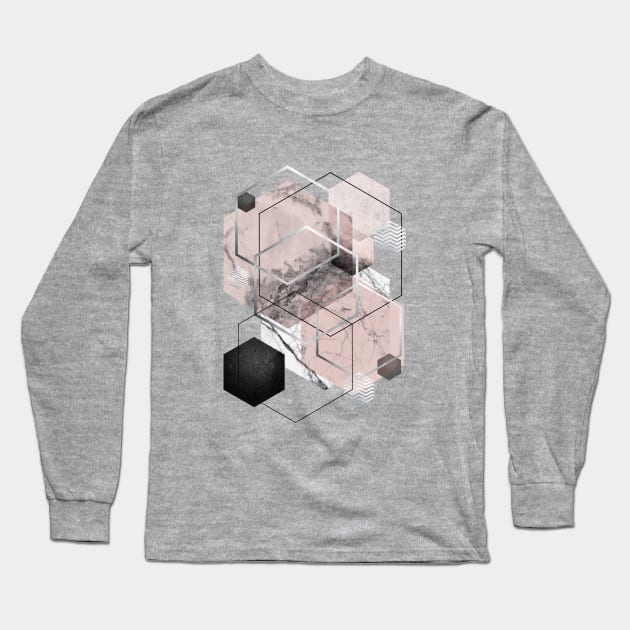 Geometric Hexagons in Blush Pink and Grey Long Sleeve T-Shirt by UrbanEpiphany